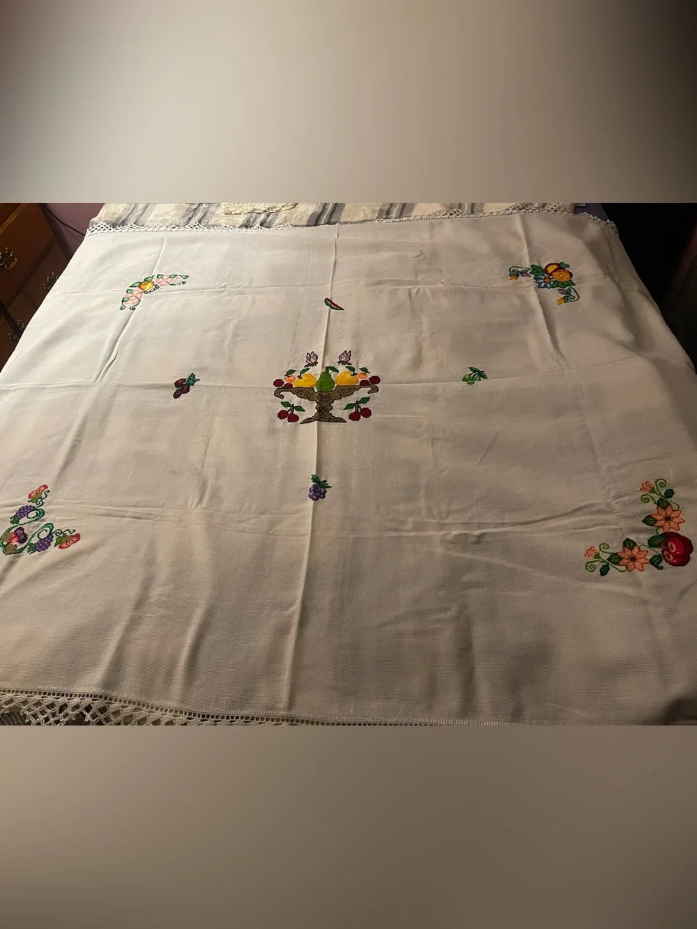 Send Offer Handmade Cross-stitch Fruit Centerpiece Tablecloth Colorful Fruit